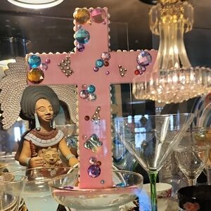 Decorative Pink Bejeweled Cross